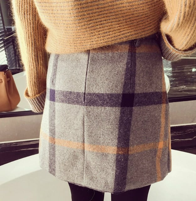 タータンチェック 長袖 セーター 巻きスカート セットアップ サイズL