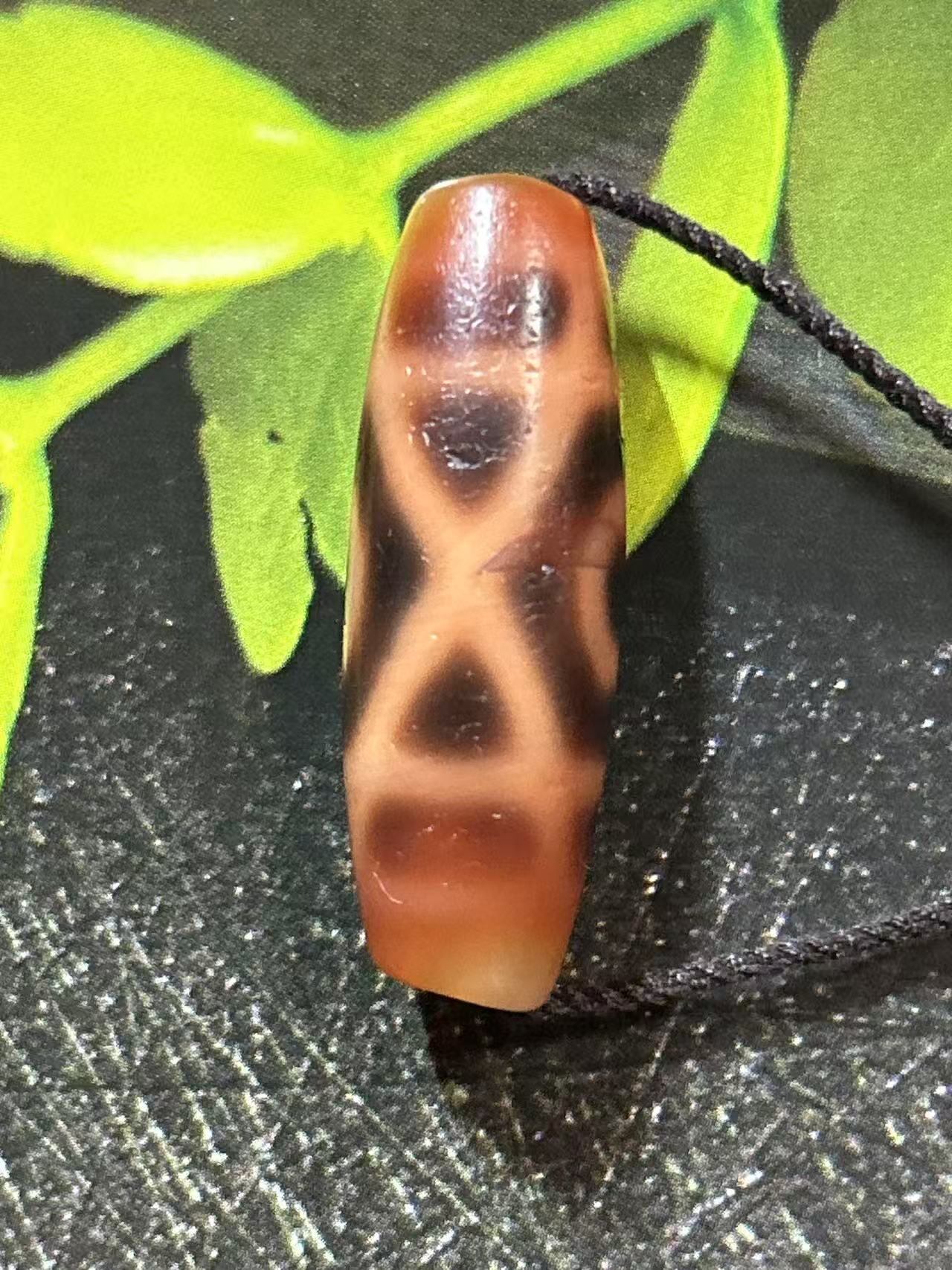 世交二眼天珠 六芒星二眼天珠 小盧社製 紅肉天珠 ／チベット 天珠 dZi
