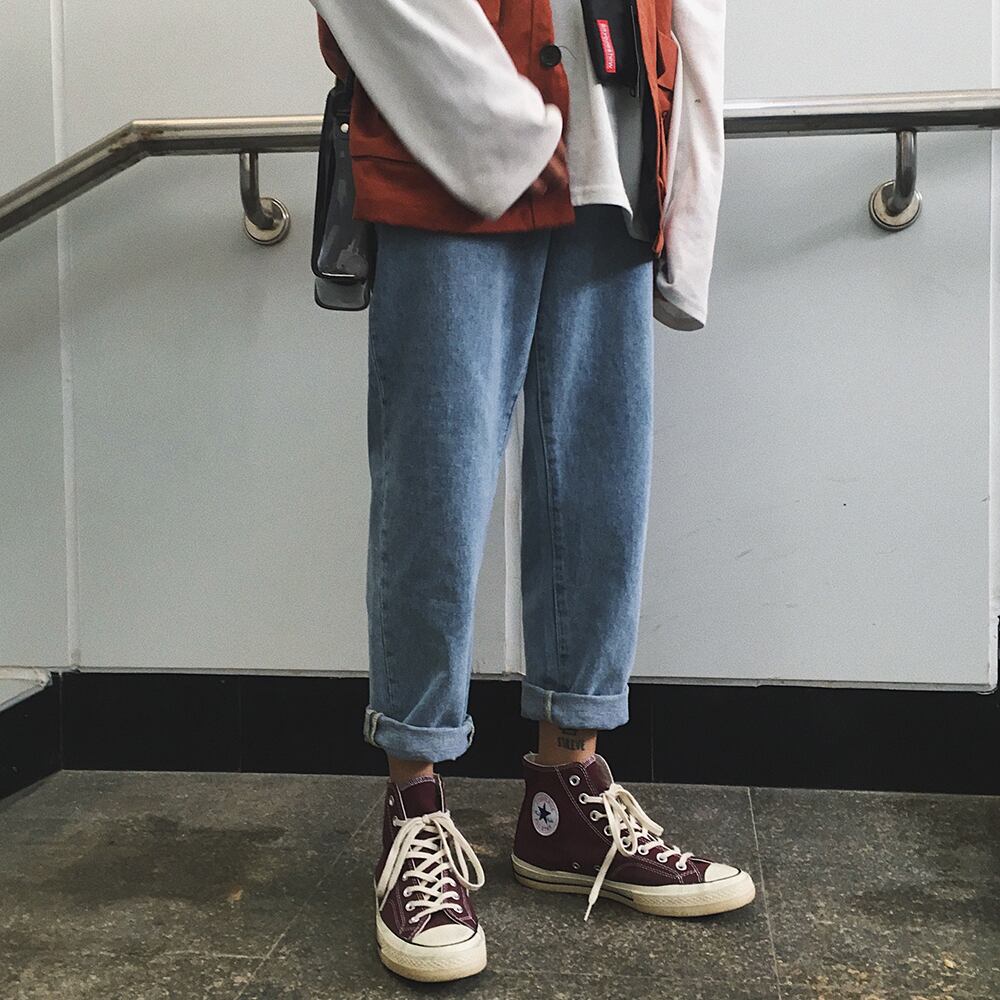 全2色 デニム パンツ ストレート カジュアル シンプル 無地
