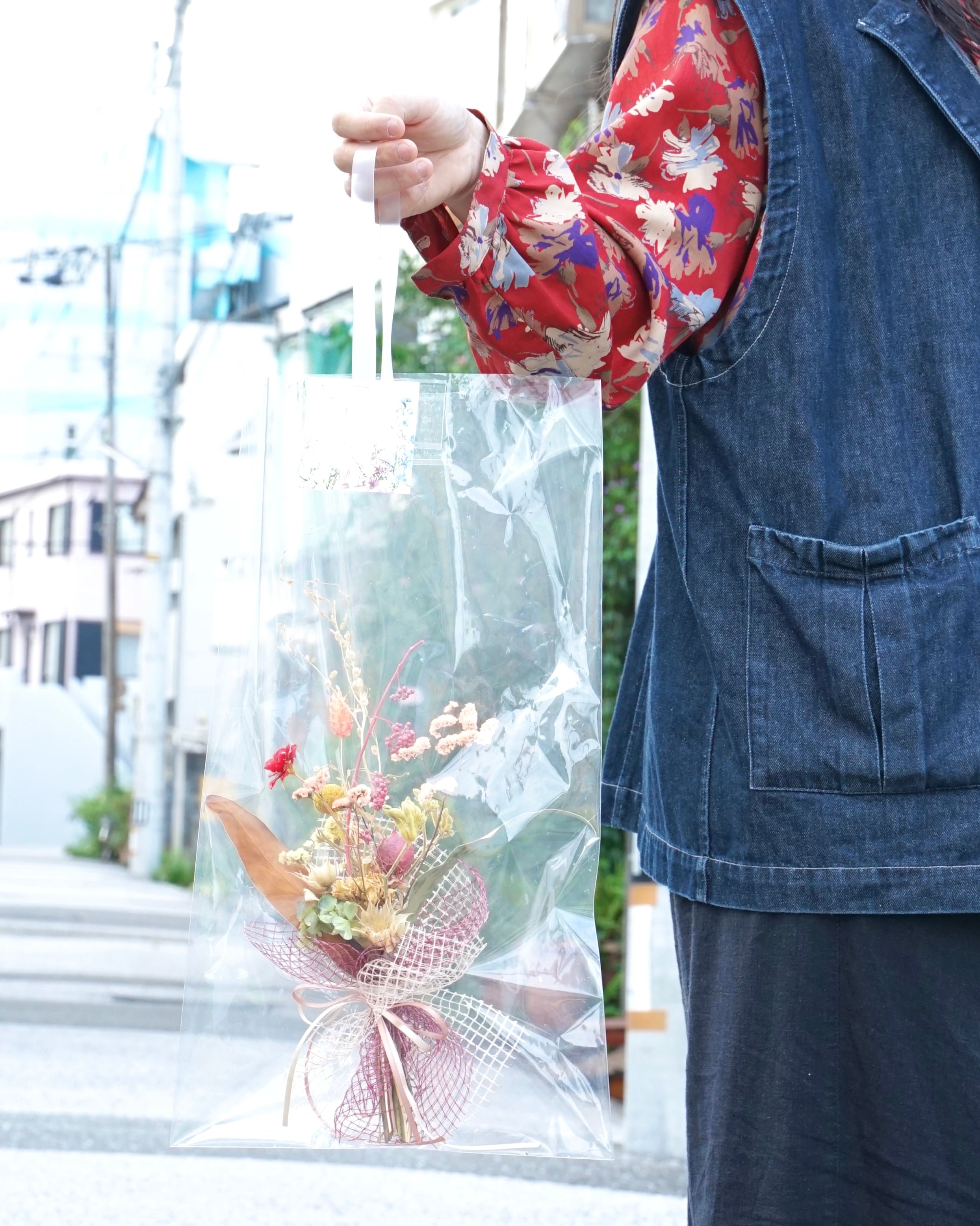 クリアバックフラワー ドライブーケ/お祝い 誕生日 発表会 記念日 インテリア