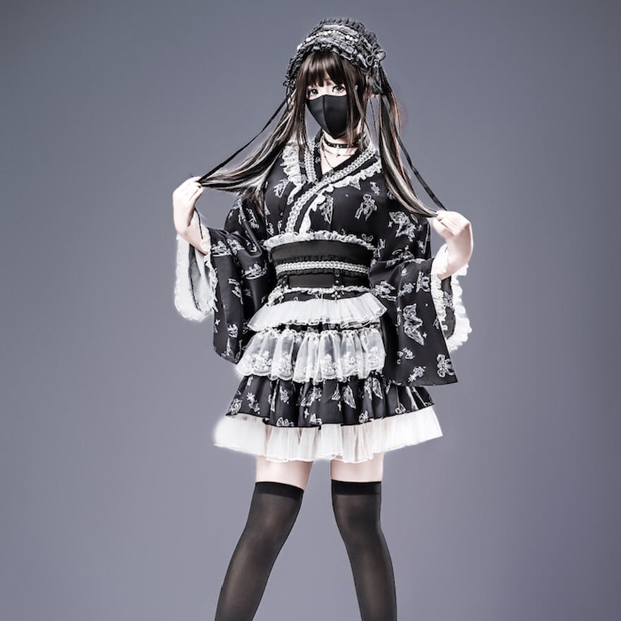 和ゴシック｜天使の羽プリント 和洋折衷セットアップ 羽織×スカート