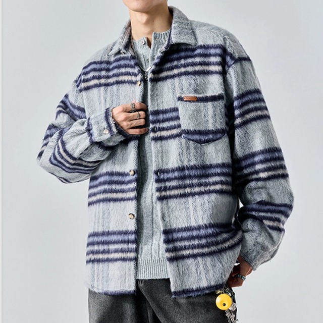 パッチポケット チェック柄 長袖 腰丈 シャツ　◆２col　E0002