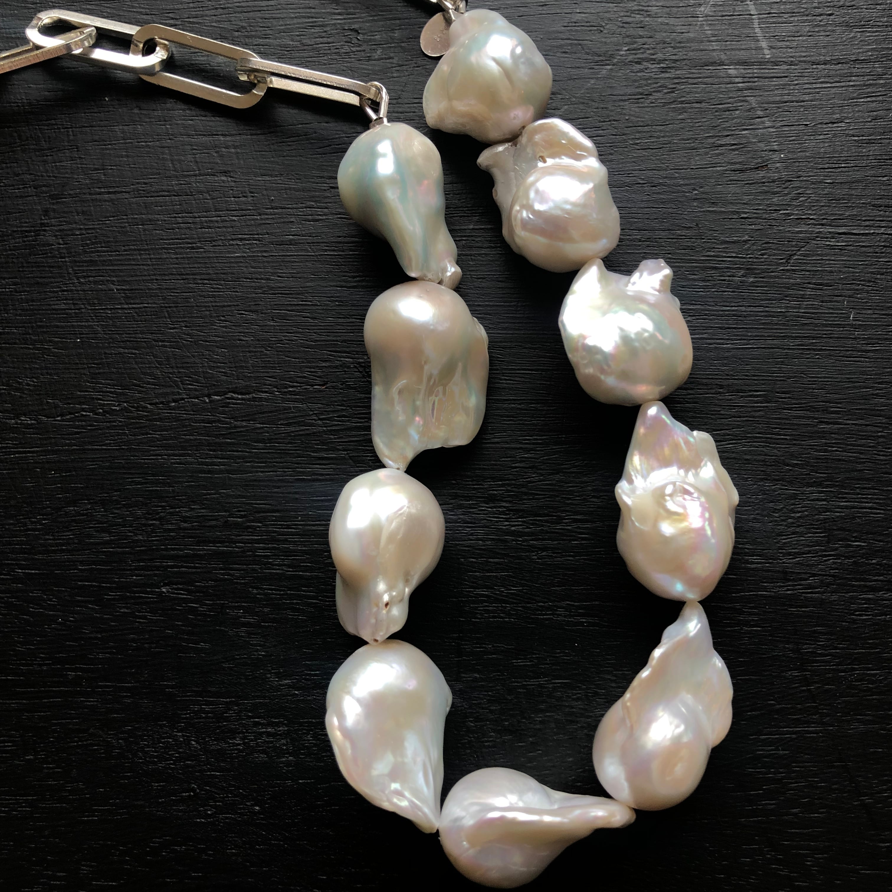Doux grain バロックパール×シルバーリンクチェーンネックレス