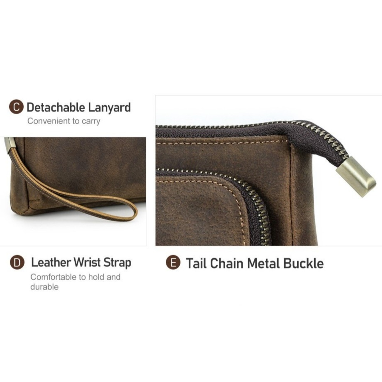 Genuine Leather Triple Zip Clutch Bag / 本革 レザー トリプル ジップ クラッチ バッグ