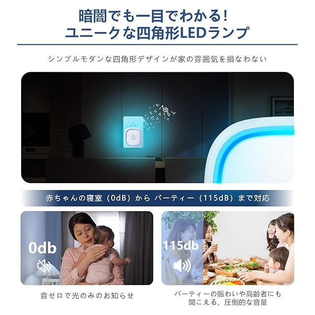 Shizunami ワイヤレスチャイム 電池不要 自動発電 防水防塵 玄関