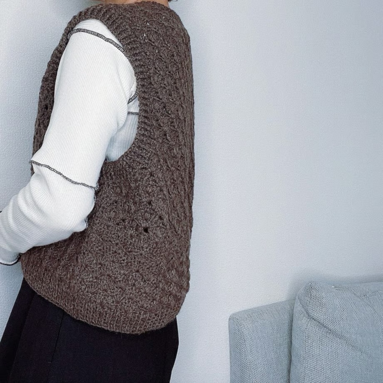 [Pattern] シェル編みのクロシェベスト (Short ver.)