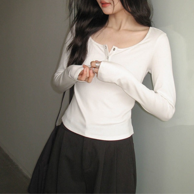 half-button long-sleeve t-shirt　J00493