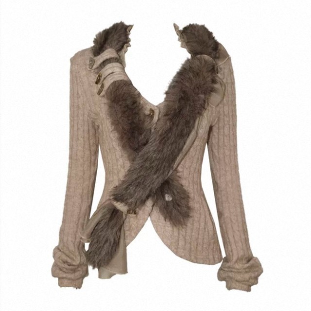 [OPEN AESTHETIC] Asymmetric Cross Fleece Collar Cardigan