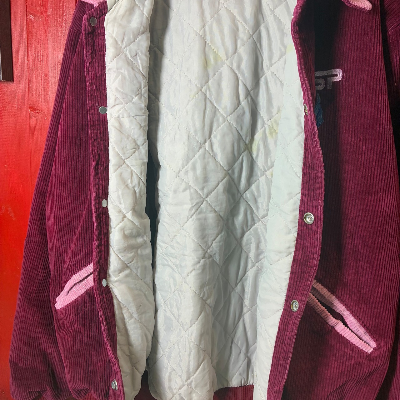 90s USA製　DeLONG コーデュロイスタジャン　ガス会社企業モノ　バーガンディ　L