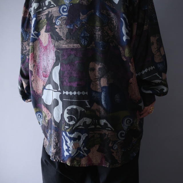 chaos coloring and design pattern over silhouette silk shirt