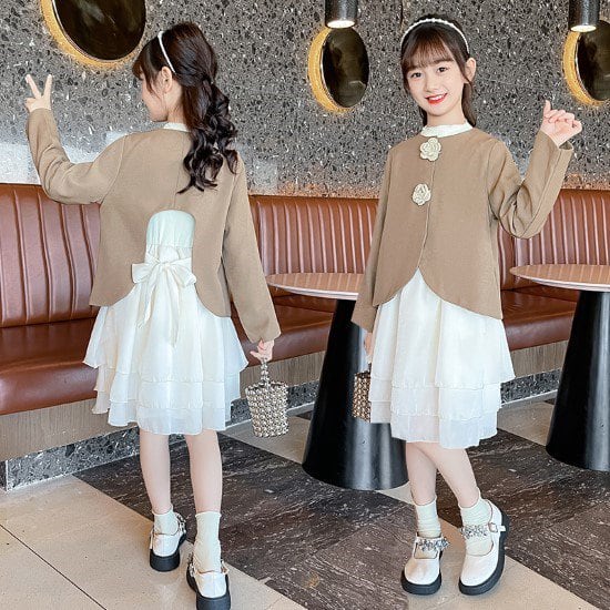 キッズ 女の子 バックリボンギンガムチェックセットアップ ネイビー