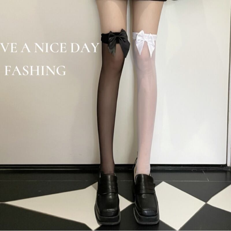 サマー薄手ソックス ストッキング リボンレディース ニーハイ 夏物 タイツ YY-ファッション27981182517