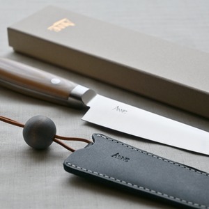 ペティナイフ＆革カバーセット　ネイビー×ウッドビーズ