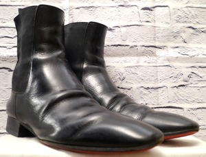 14万◆Christian Louboutin クリスチャンルブタン メンズ サイドゴア レザー ブーツ 黒40◆ レッドソールが主張する合わせやすい定番モデル