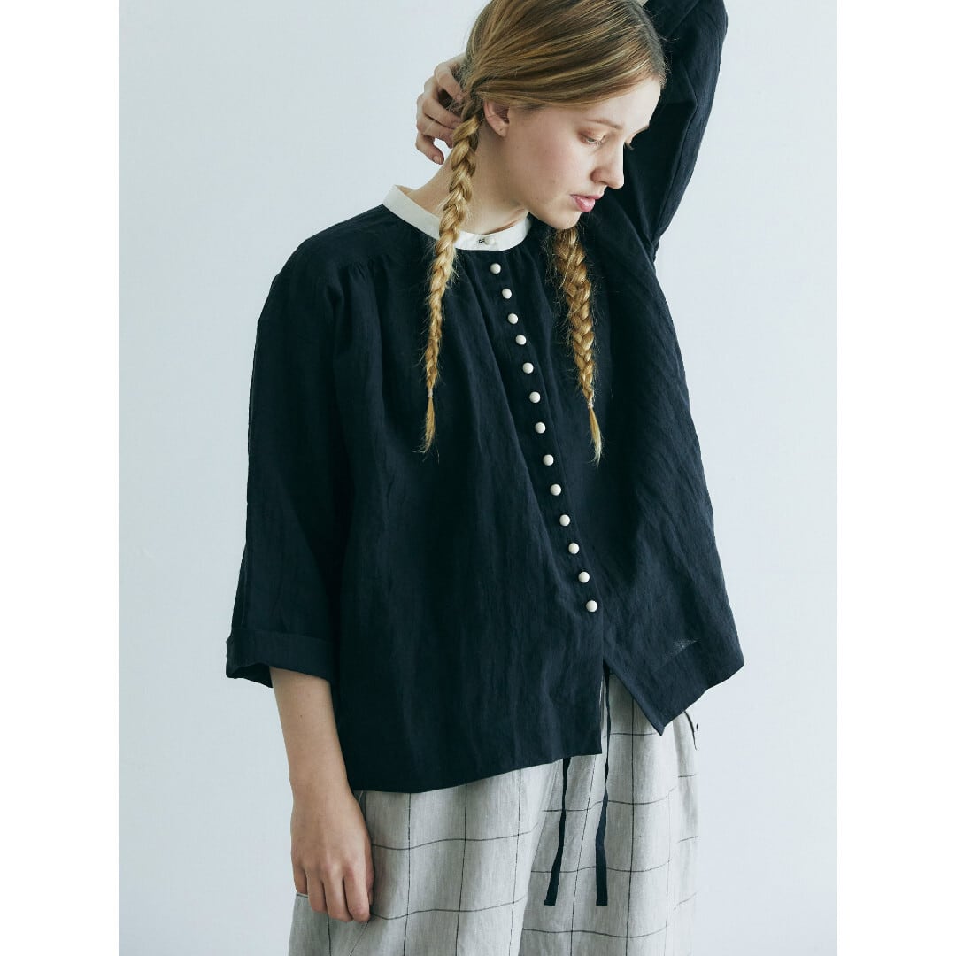 MAGALI マガリ ベルギーリネン・アンティーク・ブラウス・ブラック