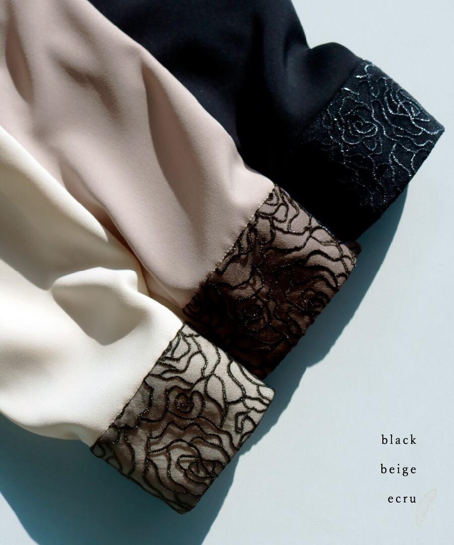 ディテール映え 】ソフトツイル・襟袖レースクラシカルブラウス