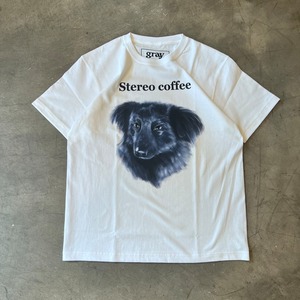 gray × STEREO COFFEE original  Dog face  L/S TEE