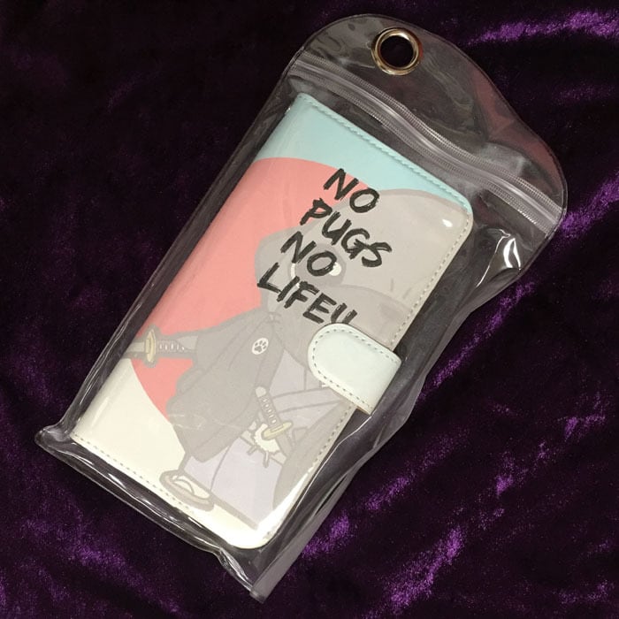 スタンド付き 両面印刷 手帳型 iphone/Androidケース かわいいパグ①（フォーン）