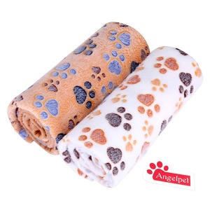 【人気】ペット用 ブランケット 毛布 犬猫 マット タオル ソフト 秋冬の防寒 保温 洗える サンゴフリース 可愛い肉球柄 Angelpet (Ｌ2枚セット)