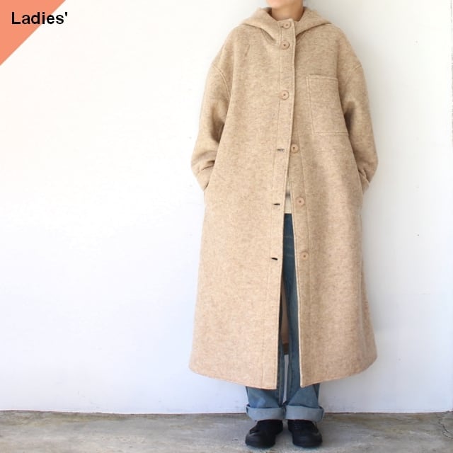 IKITSUKE ウールフードロングコート Wool Hooded Long Coat （Beige