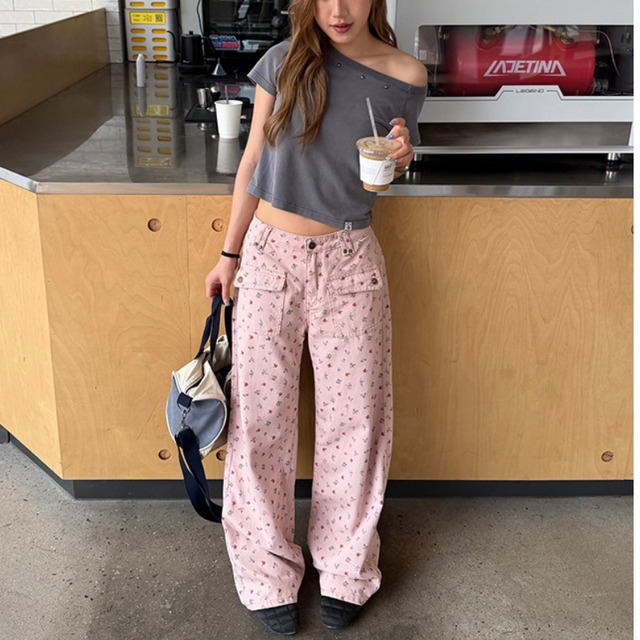 flower pocket colored pants　フラワーポケットカラーパンツ　J2065