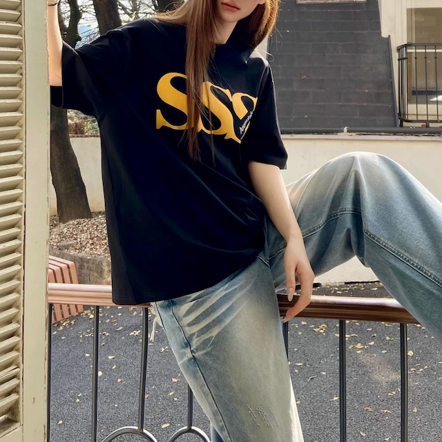 モダンフォントプリントルーズフォルムTシャツ 2col R01840