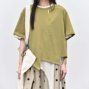 ASYMMETRIC EMBROIDERED ROUND NECK T-SHIRT M-17553