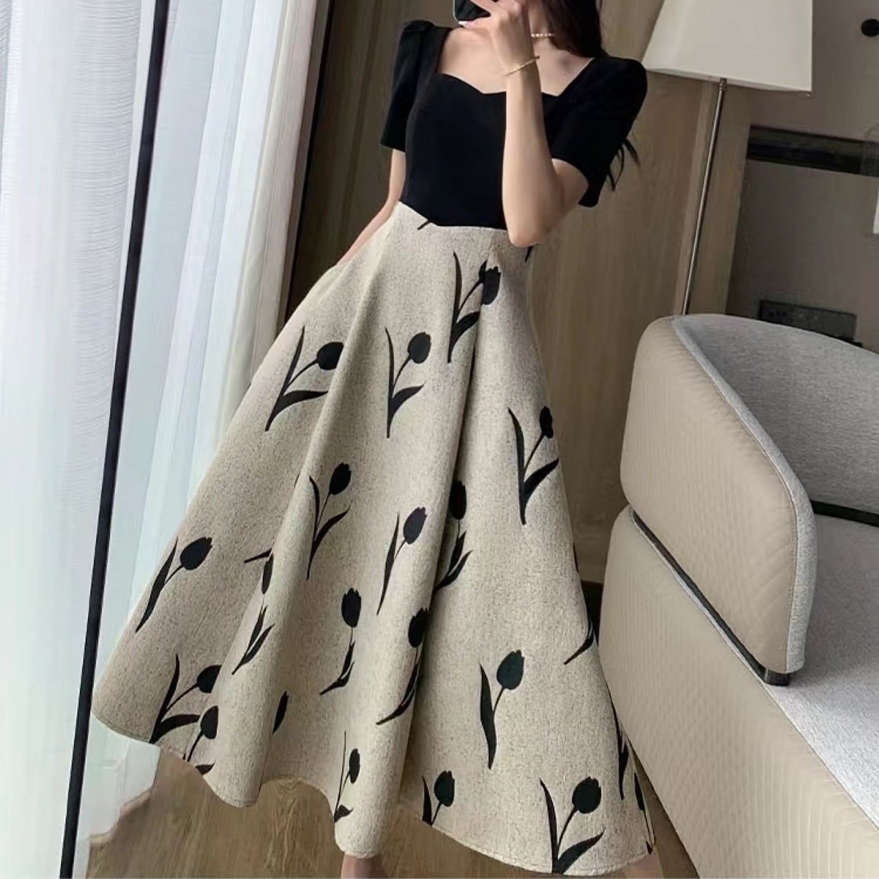 【M-4XL】細みえチューリップワンピース