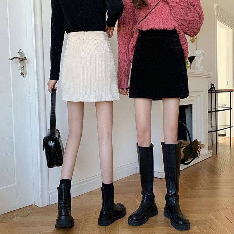 ブラックショートスカート スプリングAラインハイウェストウェストニット 春物 萌量不足28176482218