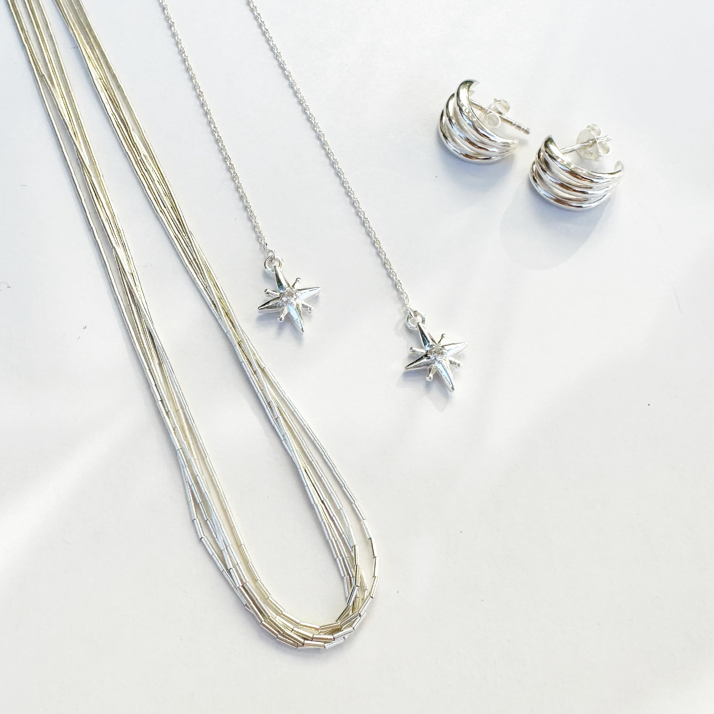 リキッド シルバー ネックレス 3連 41cm+5cm《Indian Jewelry