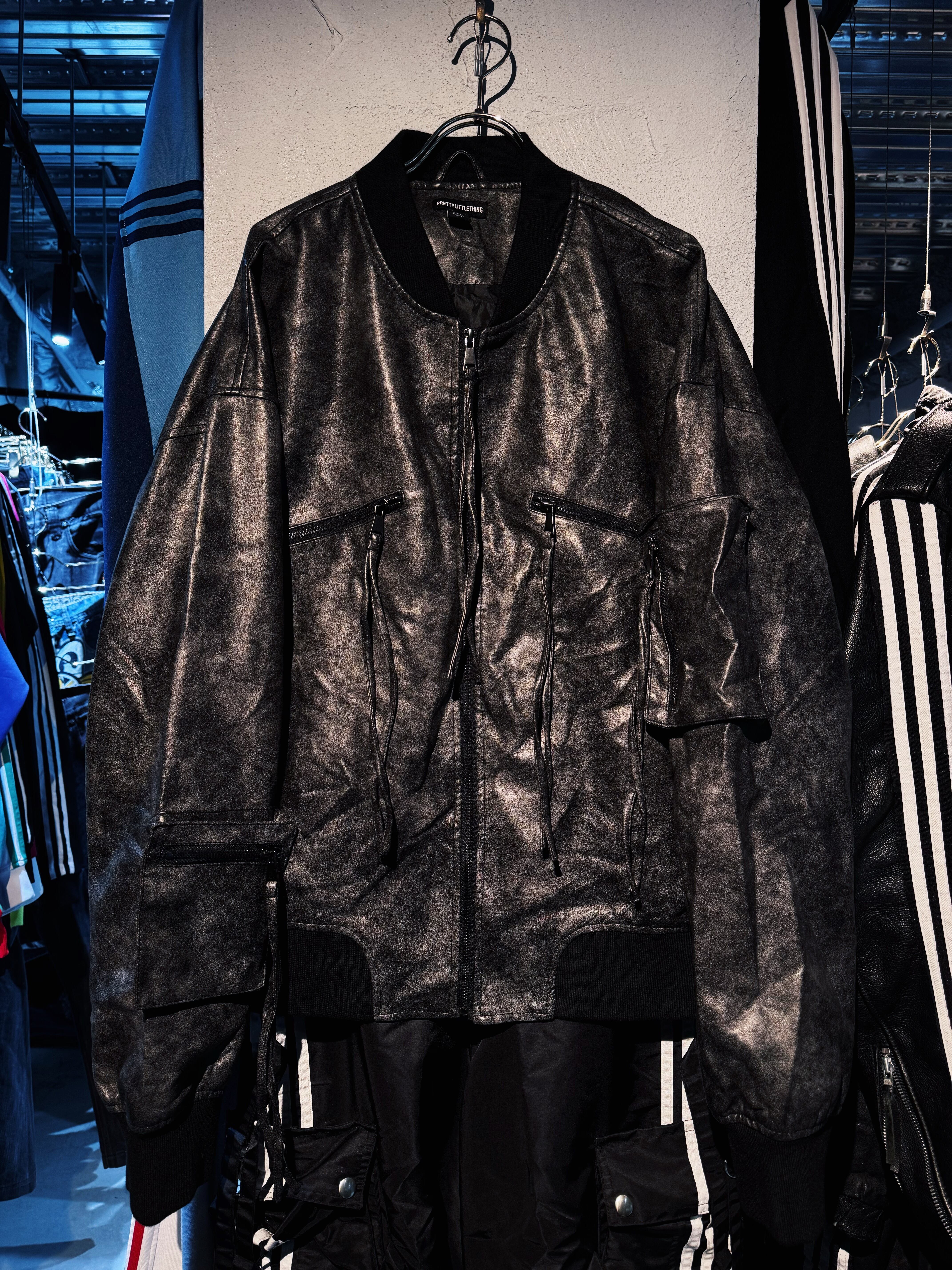 vintage Pocket detail Fake leather bomber jacket