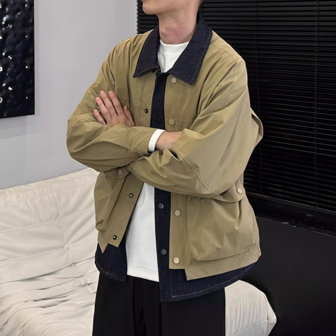 Shirt Color Patch Pocket Waist Length Blouson Jacket ◇2color H0956