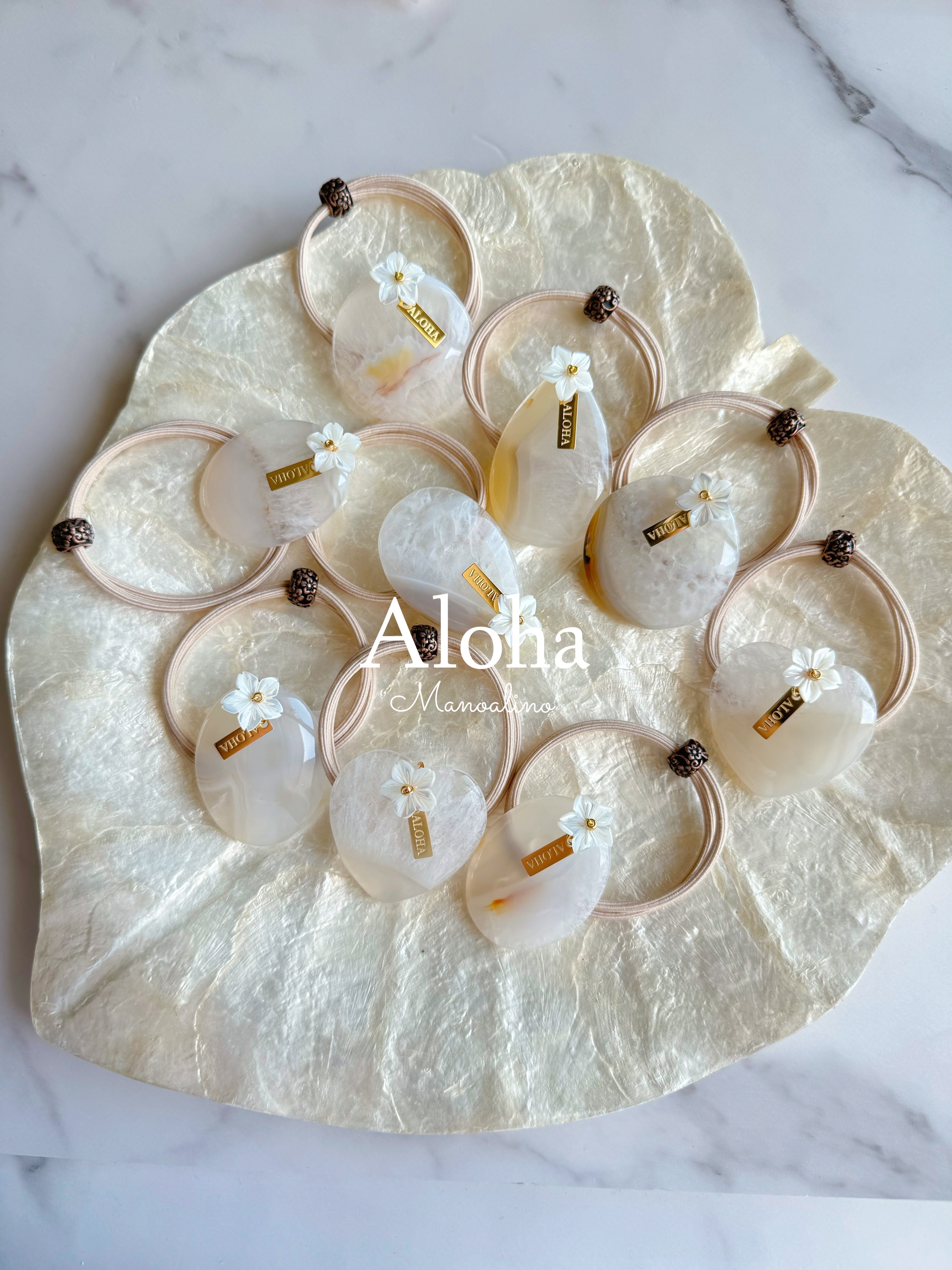 Hawaiian KANEOHE White agate×Plumeria hair accessory(カネオヘ