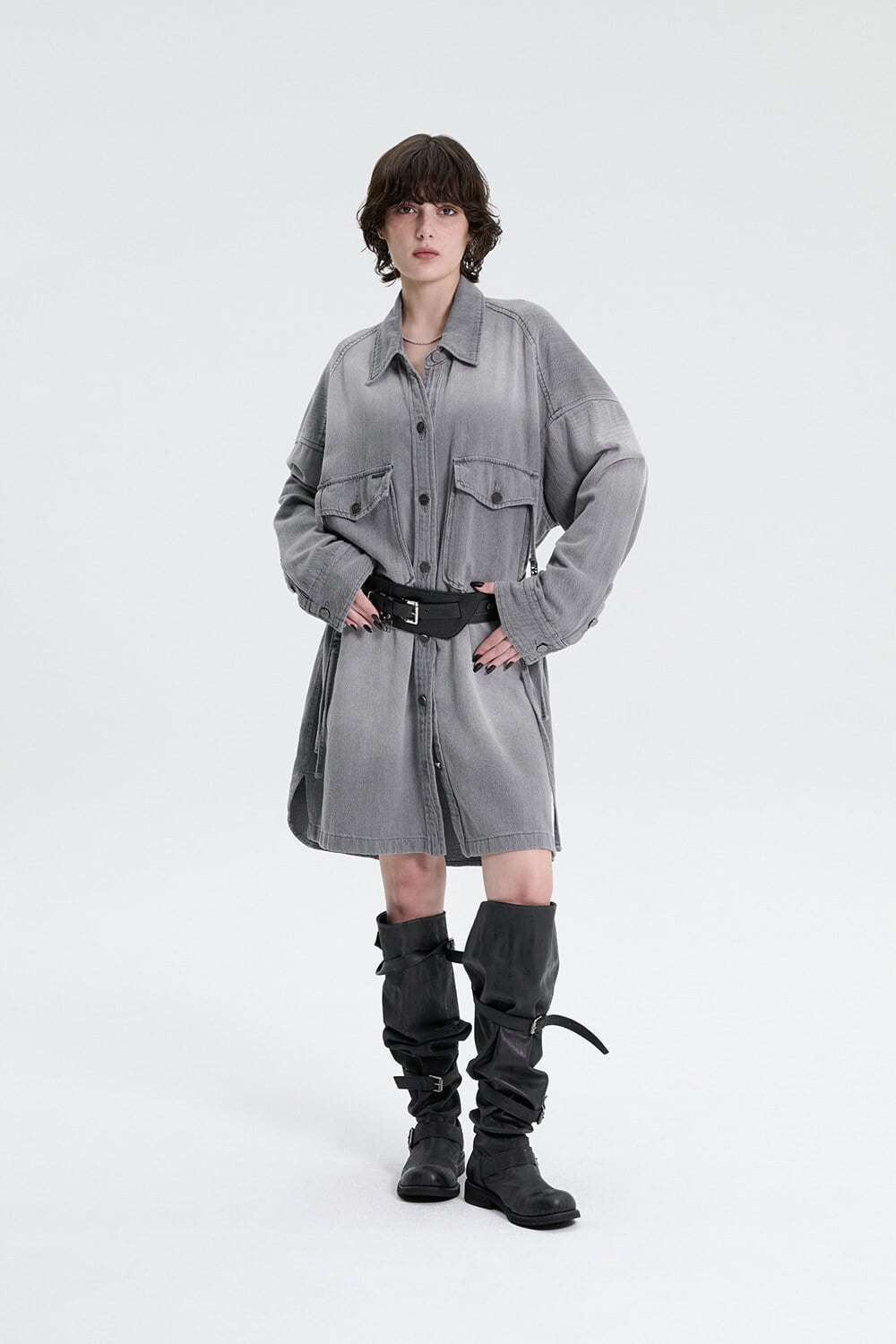 TREEMINGBIRD] Washed Denim Strap One-piece [ Gray ] 正規品