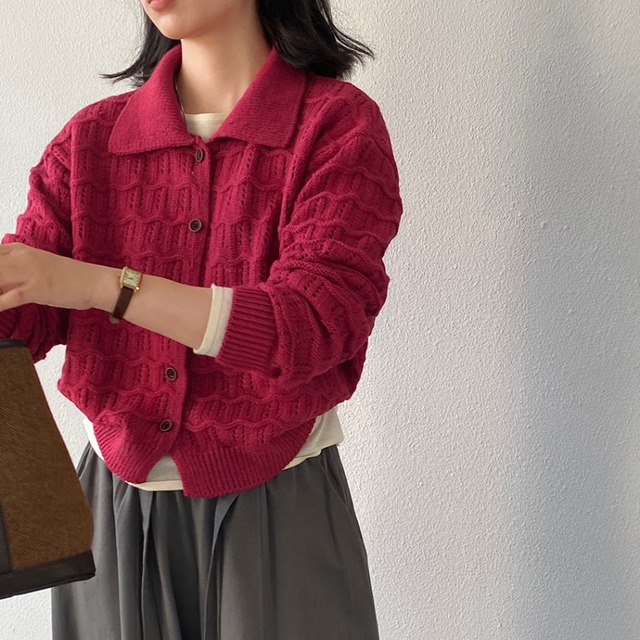 collared button-front cardigan　J00063