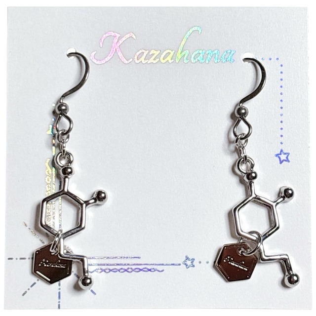 ドーパミン ピアス・イヤリング　化学式 神経伝達物質 分子構造 理系アクセサリー シルバー ゴールド おしゃれ