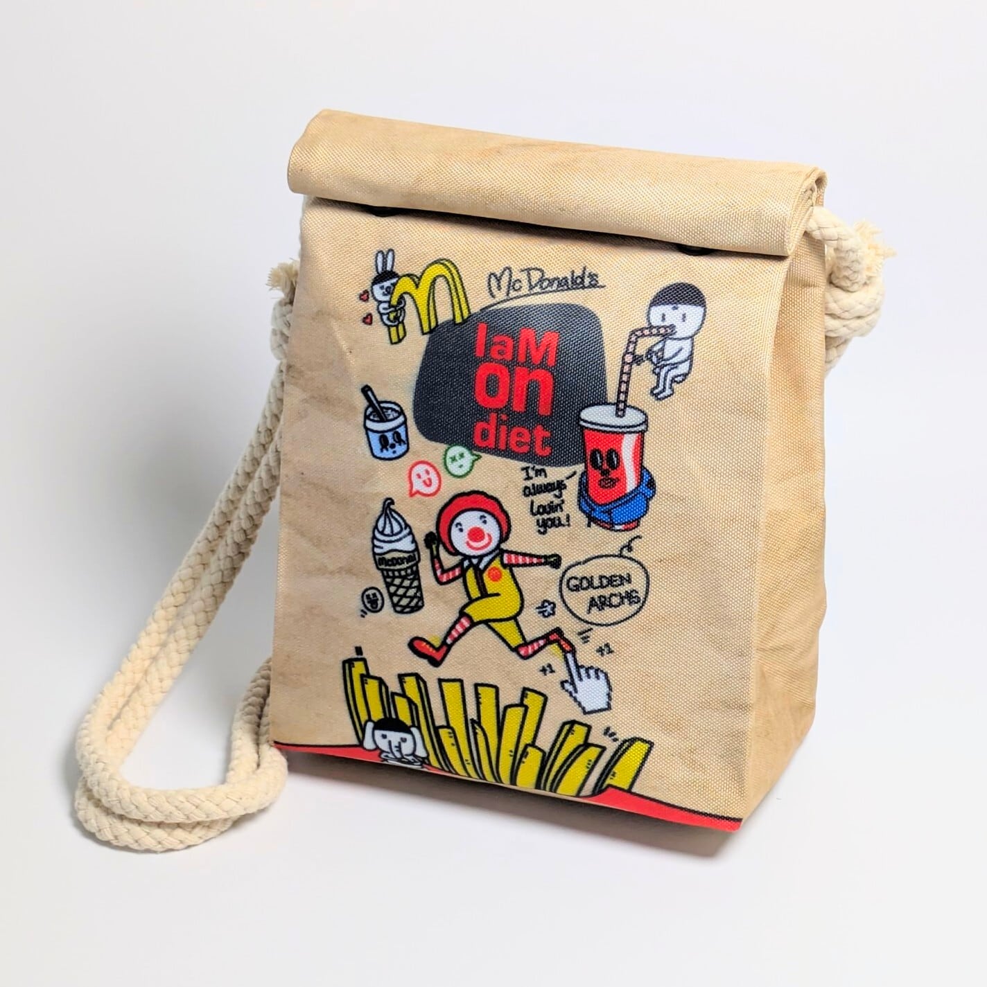 【 McDonald's(マクドナルド ) 】『 I am on diet. 』ロープショルダーバッグ*紙袋風 / Food Bag 〚アメリカン雑貨 アメトイ〛
