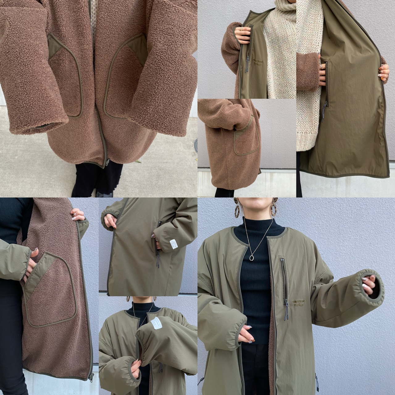 2way多機能ソフトリバーシブルボアouterlong／khaki