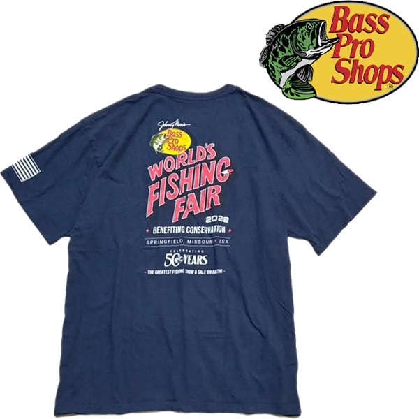 1点物◇バスプロBASS Pro釣り紺バックプリントTシャツ古着メンズXXL