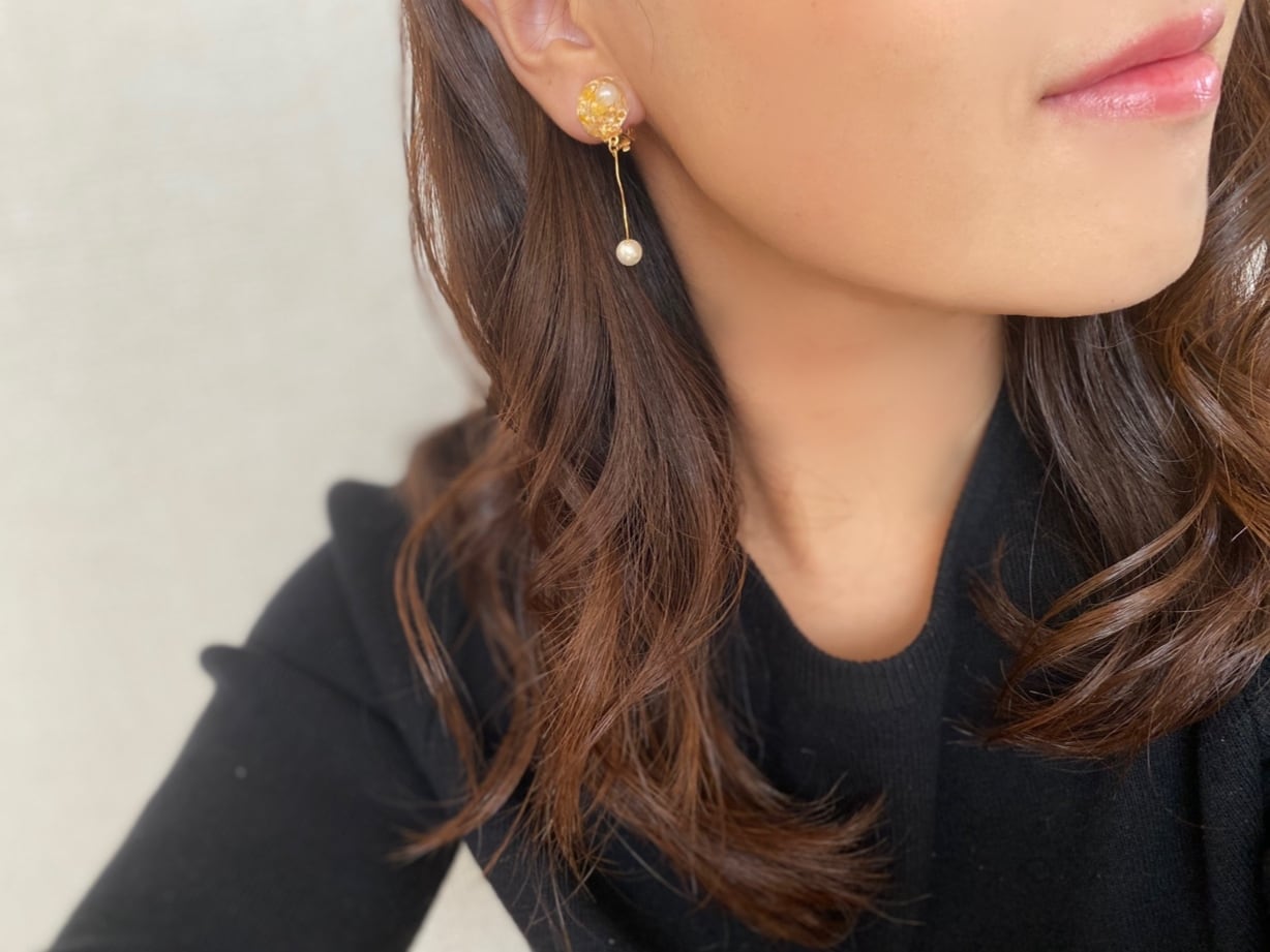 ドライフラワーの水晶とゆらゆらパール