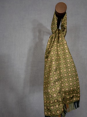 SAMMY Old Vintage Scarf, Green × Paisley Pattern, Made In England!!