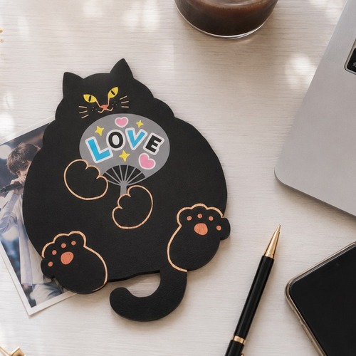 ときめきのLOVEねこ〈黒〉｜猫雑貨・木製コースター・ウッドプレート