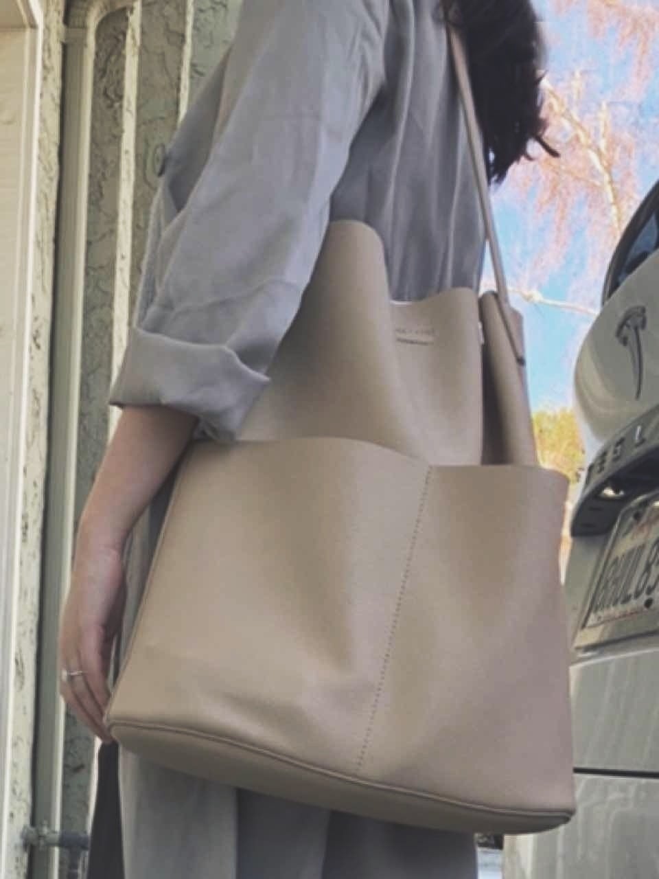 シンプル縦長トートバッグ ショルダーバッグ A4 オフィスコーデ ビジネストート ポケット付き 大きいサイズ 韓国 CH4118