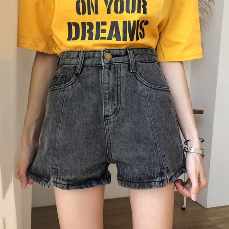 ウエストズボンスプリットデニムショートパンツ女性春新しいスタイル薄い緩い最初の愛ワイドレッグパンツ学生パンツトレンド 1号婦人15125126112