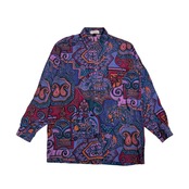 SOZI ソジ エスニック アート デザイン 長袖 レーヨンシャツ 柄シャツ L/マルチカラー メンズ