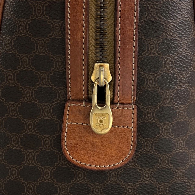 CELINE セリーヌ マカダム ハンドバッグ ブラウン ブラゾン型押し PVC レザー ミニボストン vintage ヴィンテージ オールド akh2uk