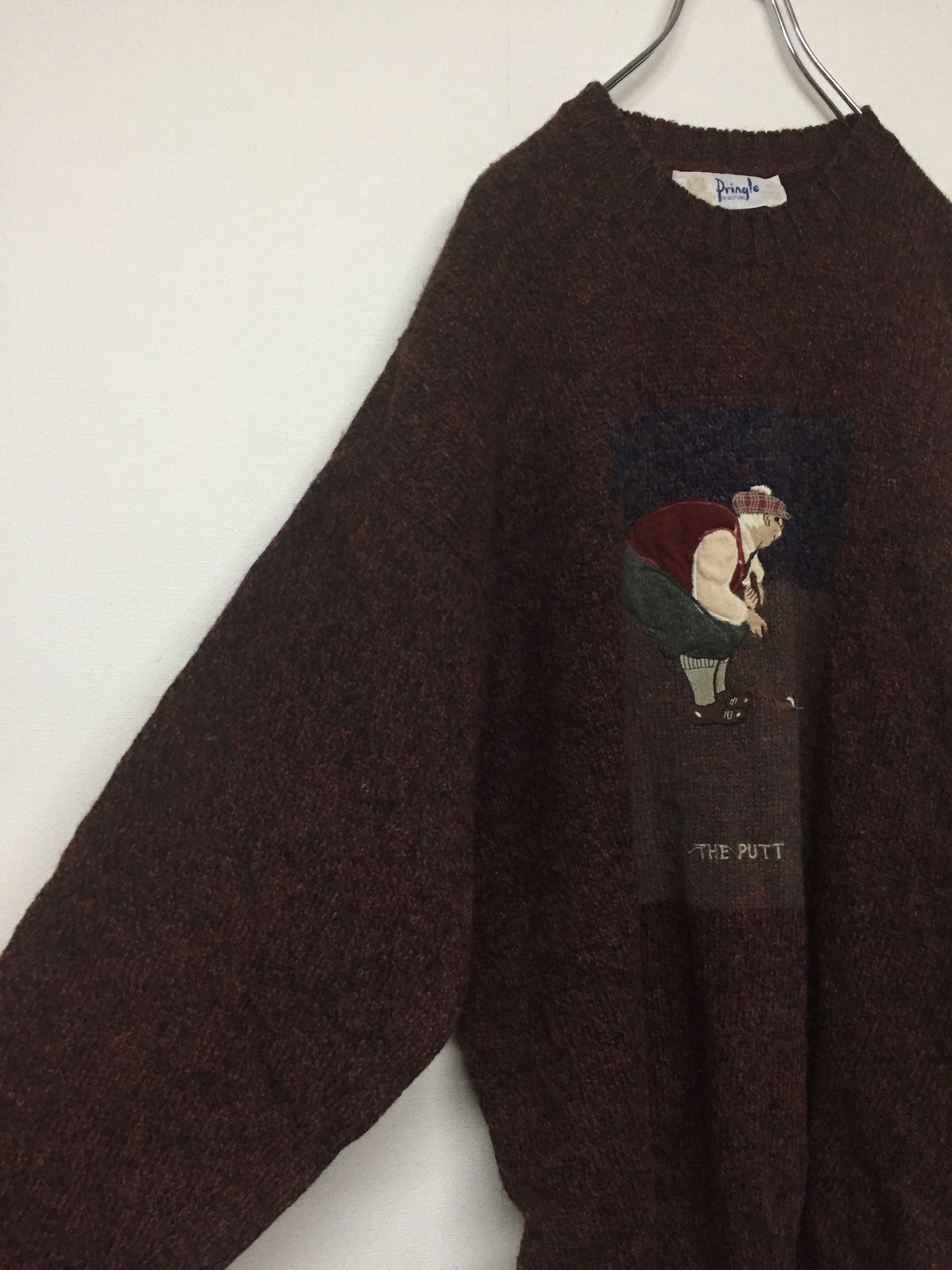 デザインニット ゴルフモチーフ刺繍 スコットランド製 | 古着屋 KafuCa
