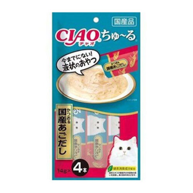 [いなばペットフード]チャオちゅ〜る　かつお＆国産あごだし　14g×4本【キャットフード】