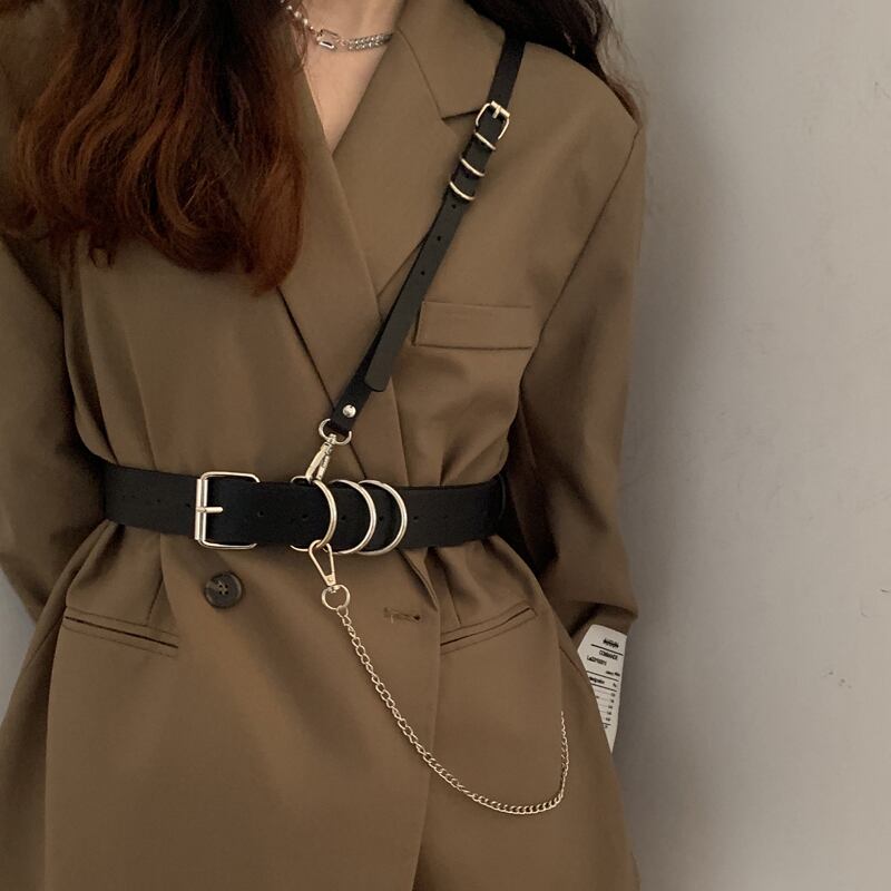 Duiliangpinシリーズ ベルト 肩ベルト 小物 アクセサリー かっこいい ブラック 黒い レトロ 合わせやすい Elegant