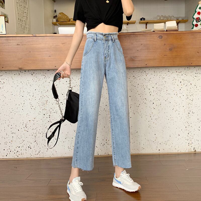 ハイウェストジーンズ スプリングルーズパンツ 薄手 レッド 春物 スーパーモール53772283597